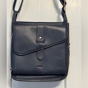 Minooy Athena Navy Leather Crossbody Bag